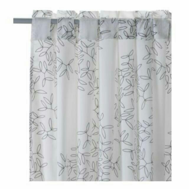 Ikea Leaf Print White Curtain 2pcs Home Furniture Home Decor