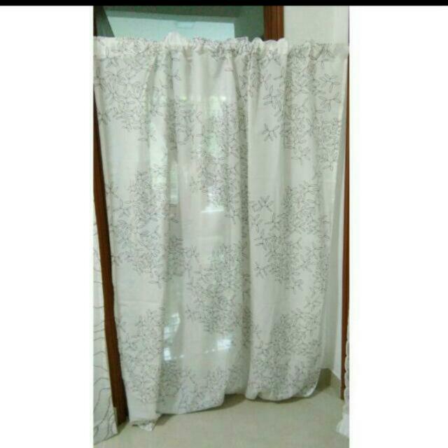 Ikea Leaf Print White Curtain 2pcs Home Furniture Home Decor
