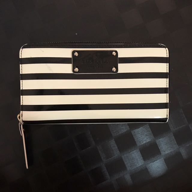 Authentic Striped Kate Spade Wallet in Black & White, Luxury, Bags
