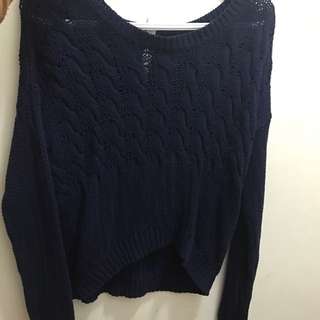 Navy Blue Cropped Knit Sweater