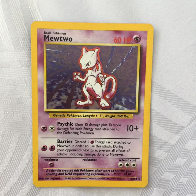 MEWTWO Pokemon Holofoil Base Set Rare Pokemon Card REAL CARD 