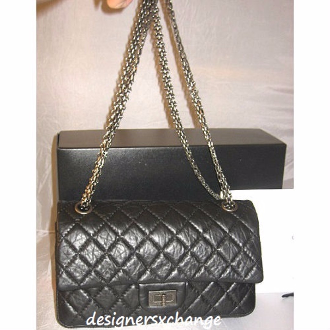 Chanel 2.55 Black Distressed Calf Leather Reissue 225 Flaps Bag Silver  Hardware, Luxury, Bags & Wallets on Carousell