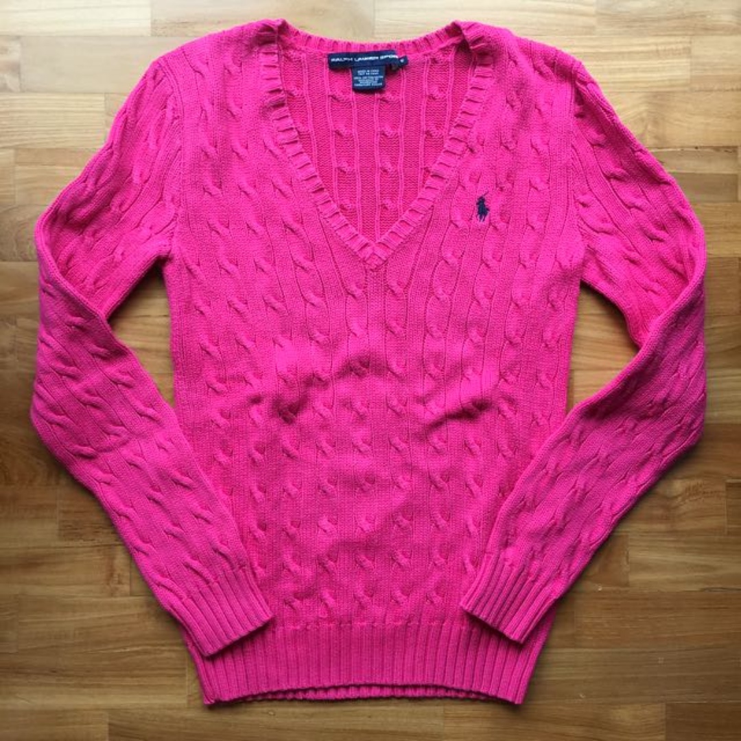 Ralph Lauren Sport V Neck Cable Knit Sweater Pullover Jumper RL Polo