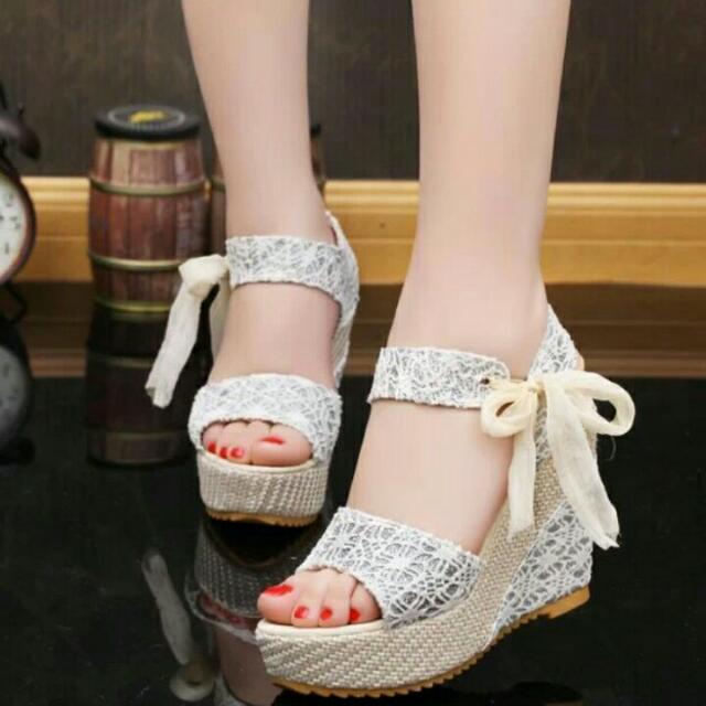 RIBBON WEDGES, Women's Fashion, Footwear, Wedges on Carousell