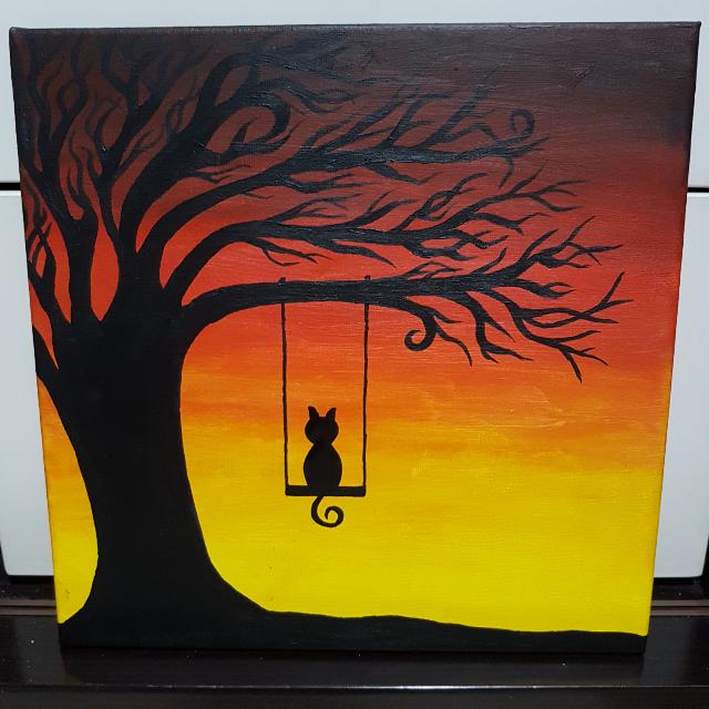 Canvas Painting Cat Sunset Design Craft Art Prints On