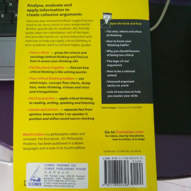 Critical Thinking Skills For Dummies By Martin Cohen Books Stationery Fiction On Carousell