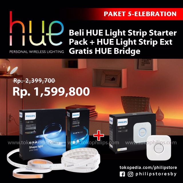 Philips Hue Light Strip Starter Pack 2m 1m Refill Free 1 Bridge Perabotan Rumah Di Carousell