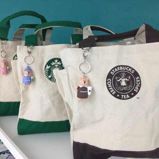 Starbucks Tote Bag With Mini Bearista Keychain (3 Types Available