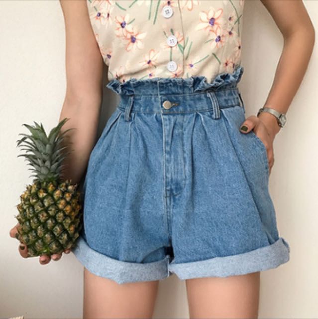 women's paperbag denim shorts