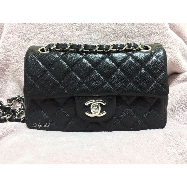Rare Preloved Authentic Chanel Rectangular Mini With 4 Grommets In Black Caviar Silver Hardware Shw Luxury Bags Wallets On Carousell