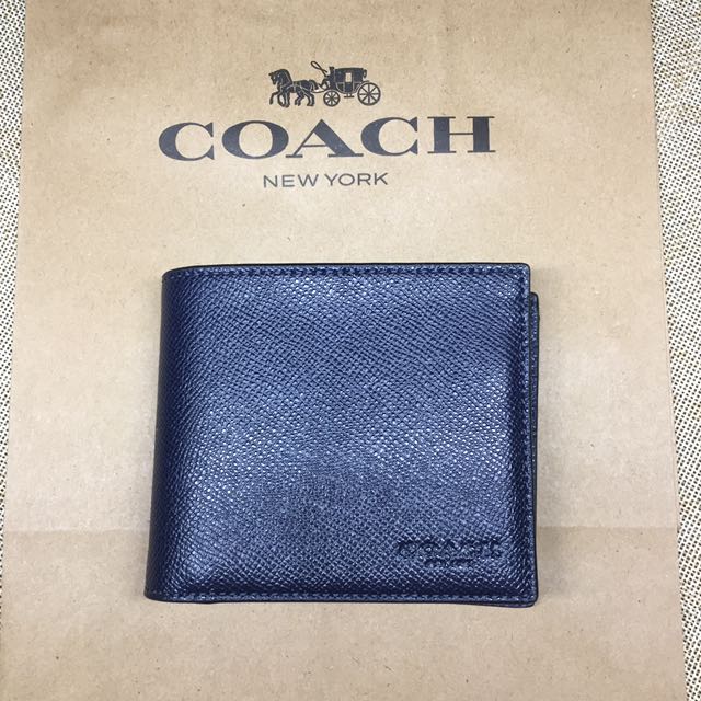 Coach Compact ID Wallet In Crossgrain Leather F59112 Midnight