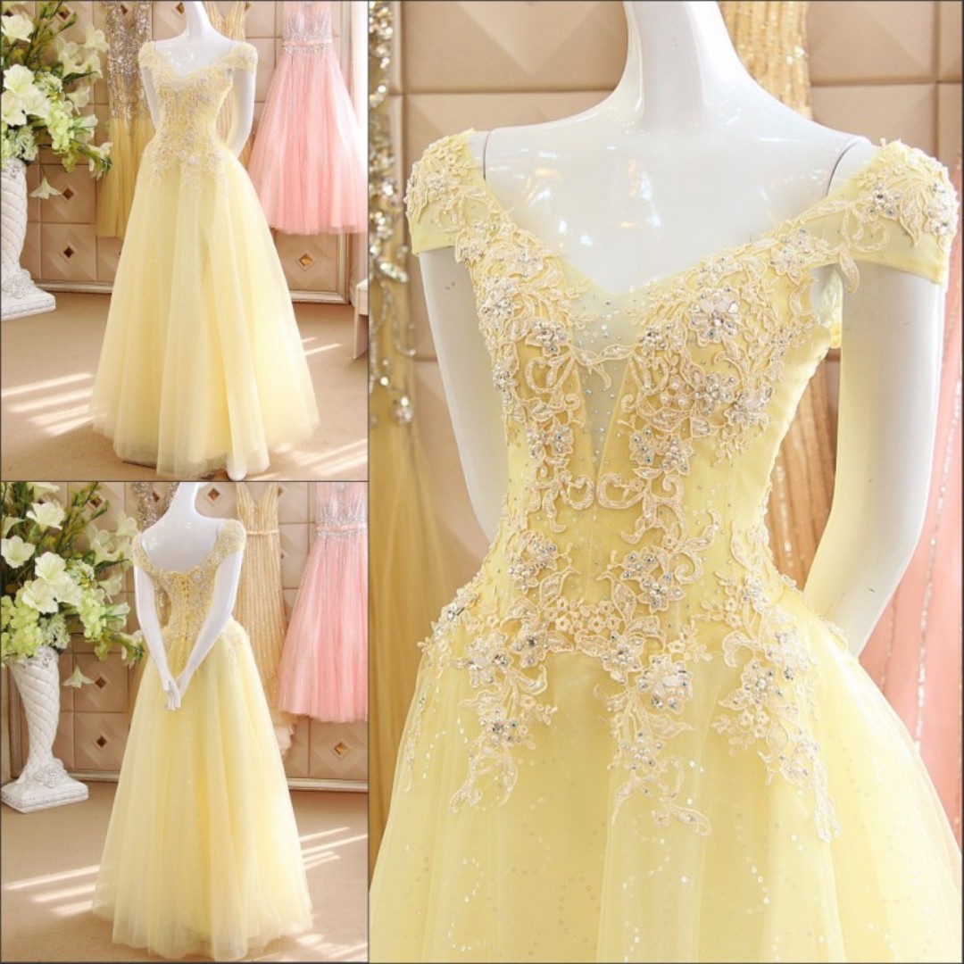 yellow lace wedding dress