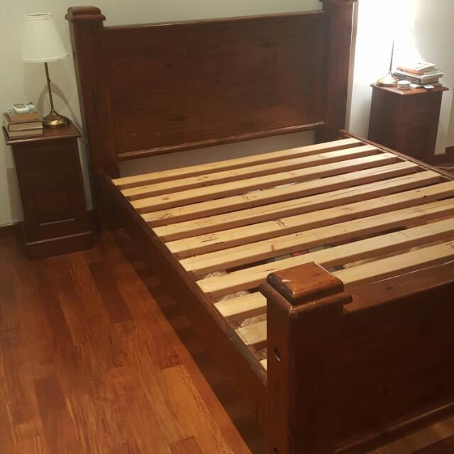 Australian Queen Size Solid Timber Bedframe With Bedside Tables Mattress Not Included Furniture Beds Mattresses On Carou - Wooden Timber Bed Base Queen Australian Queen Size Solid Timber Bedframe With Bedside Tables Mattress Not Included Furniture Beds Mattresses On Carou - Wooden Timber Bed Base Queen