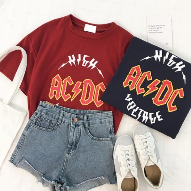 Instocks Oversized Acdc Graphic Band Tee Easter20 Women S Fashion Clothes Tops On Carousell