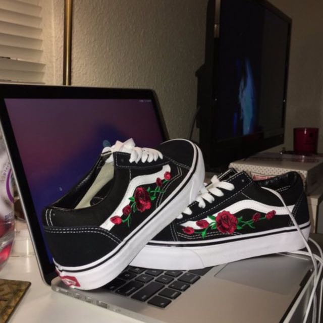 vans rose embroidered shoes