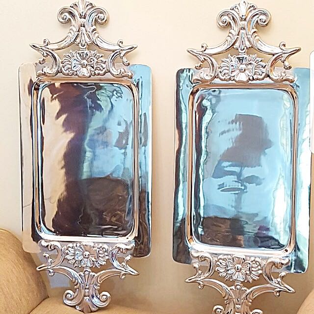 Rococo Solid Silver Pewter Wall Decor Tray Furniture Home Decor