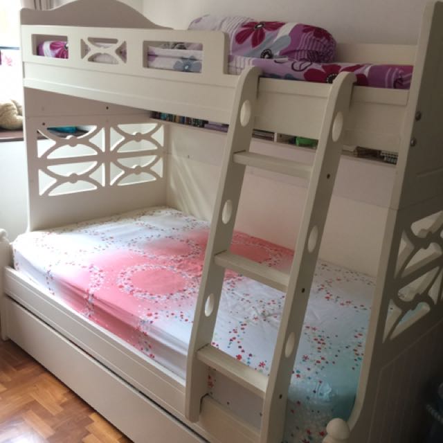 Double Deck Bunk Bed With Trundle, Furniture & Home Living, Furniture