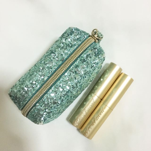 Too Faced Lipsticks w/ Glitter Pouch (Category: Makeup) located in Manila. Submitted by preloved_sophia (Listing ID 118787039, Image 2). Description: .