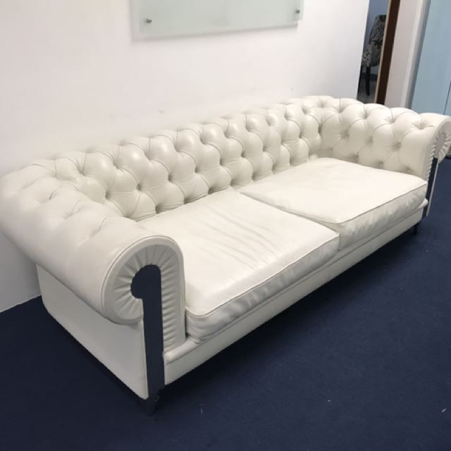 Tufted White Leather Victorian Couch, White Leather Victorian Sofa
