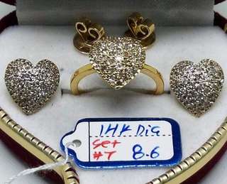 Set diamond earrings & ring 14 karat