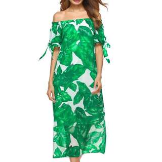 Tropical Bardot Midi Dress