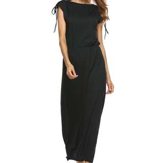 Side Slit Waist Gathered Maxi Dress