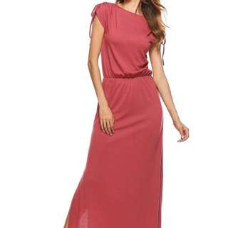 Waist Gathered Side Slit Maxi Dress