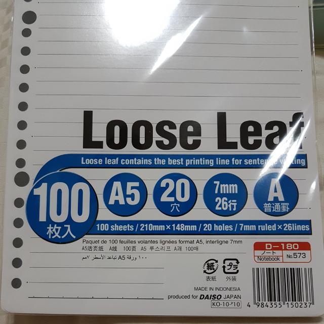 A5 20 Hole 7mm Daiso Paper, Hobbies & Toys, Stationery & Craft