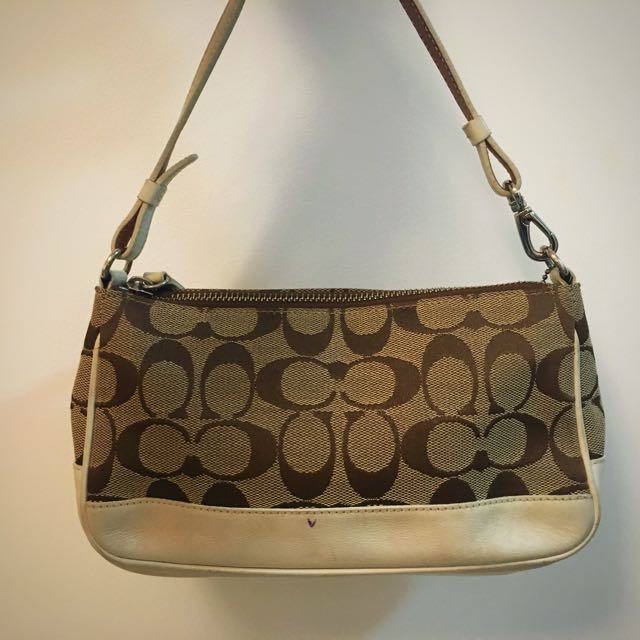 coach purse white with brown trim