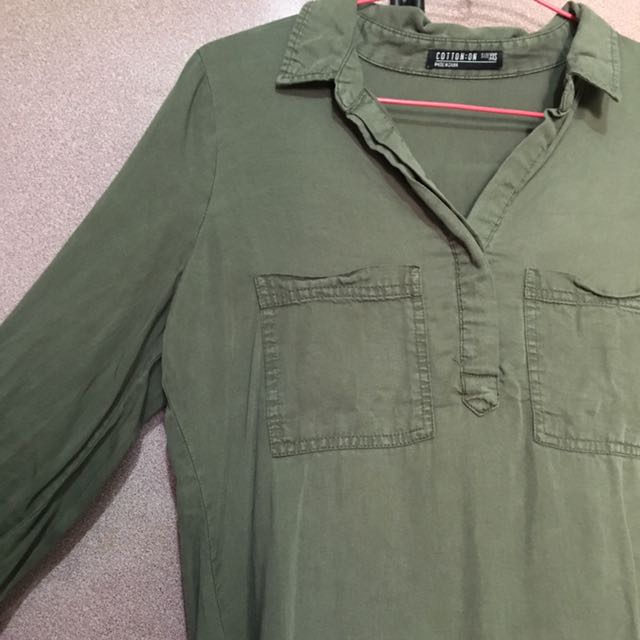 Olive Green Shirt Dress Women S Fashion Clothes Dresses Skirts On Carousell