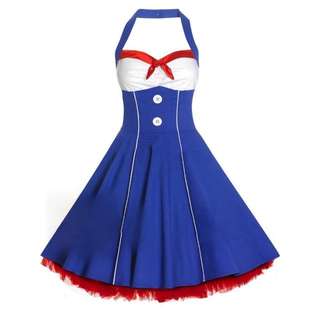 Nautical Sailor Style New 50s Lady Rockabilly Vintage Swing/Pencil Wiggle Dress XL