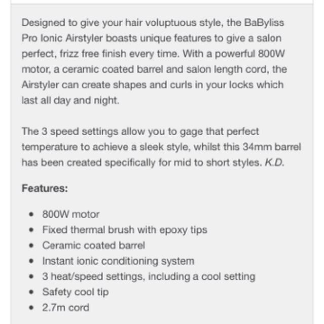 babyliss pro ionic airstyler 34mm