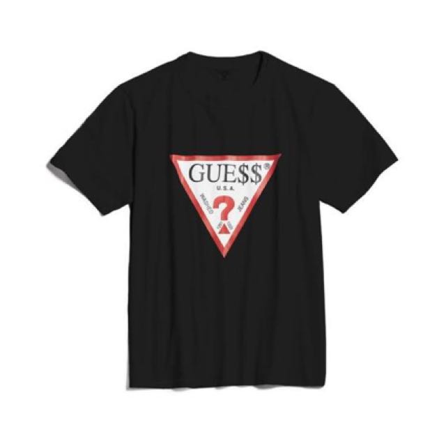 GUESS X ASAP ROCKY BLACK LOGO TEE, Barang Mewah, Pakaian di Carousell