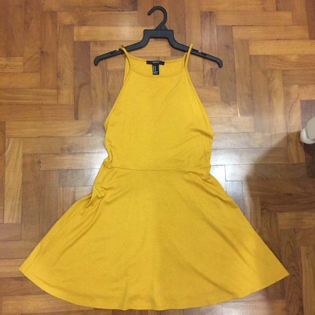 Forever 21 Yellow Halter Dress Women S Fashion Clothes Dresses Skirts On Carousell