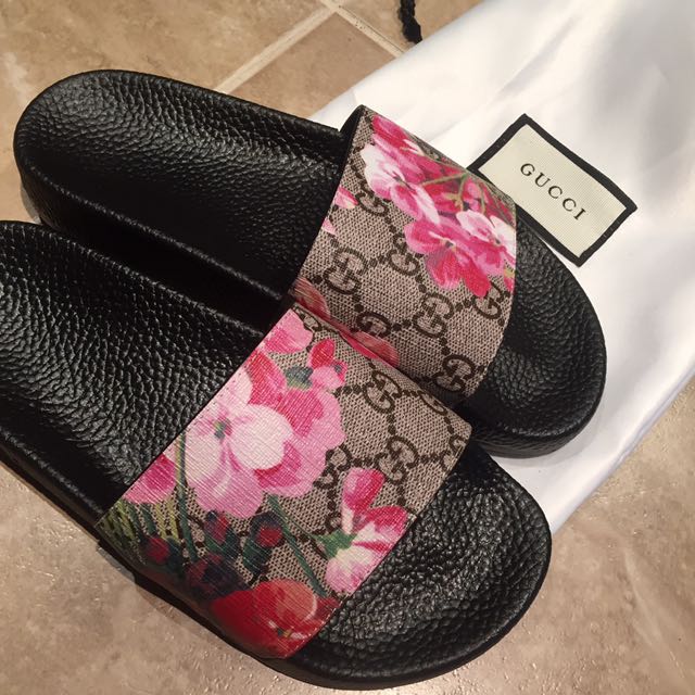 Gucci pink shop floral slides