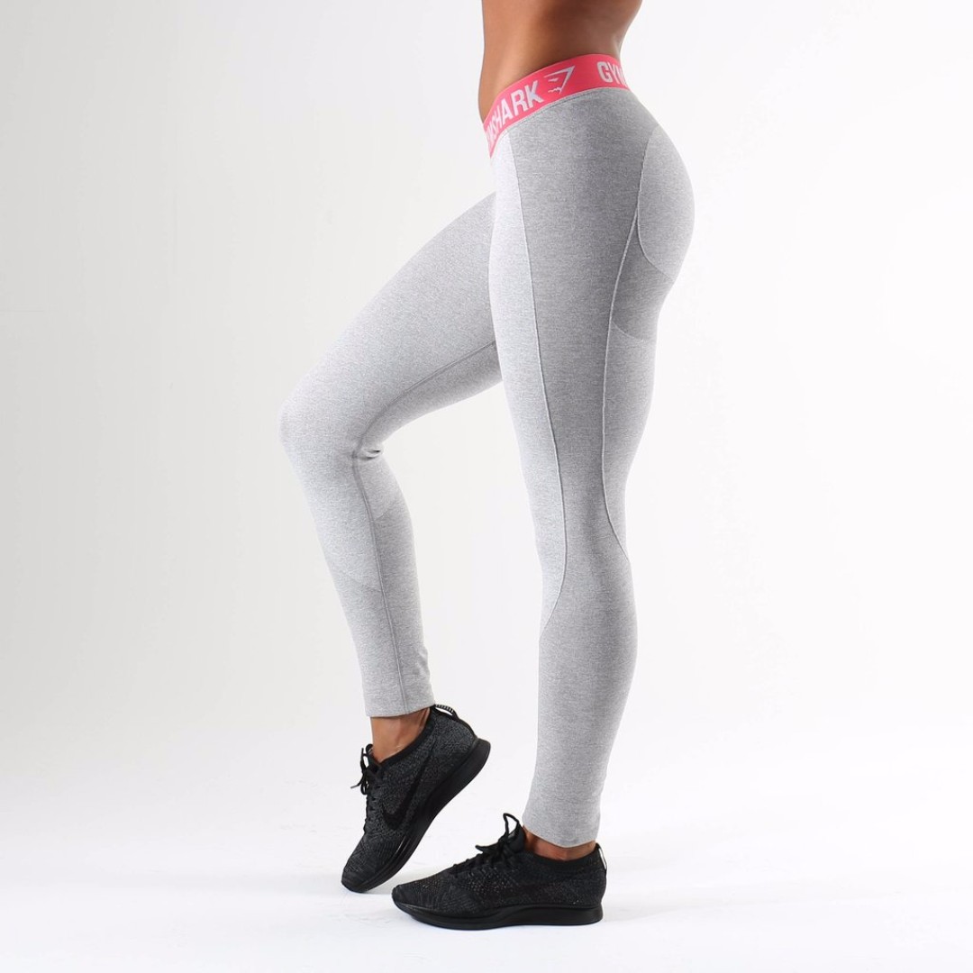 Gymshark Leggings (Light Grey Marl/Sherbet Pink) - XS, Women's Fashion, Activewear on Carousell