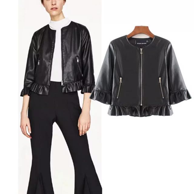 Inspired Zara Leather Effect Frilled 