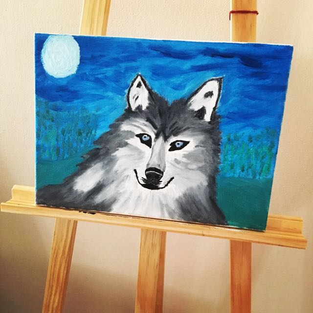 Oil Painting Wolf And The Blue Moon Design Craft Art