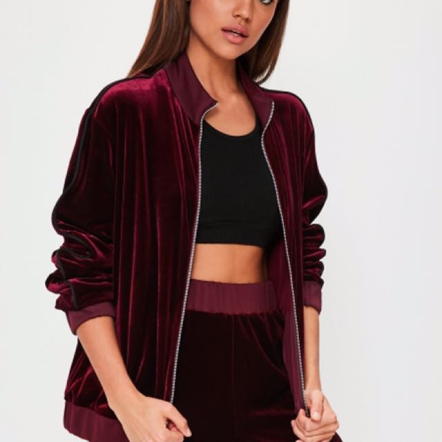 burgundy velour tracksuit womens