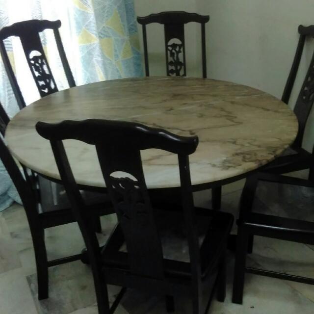 Dining Table Meja Makan Marble 6 Kerusi Home Furniture Furniture On Carousell