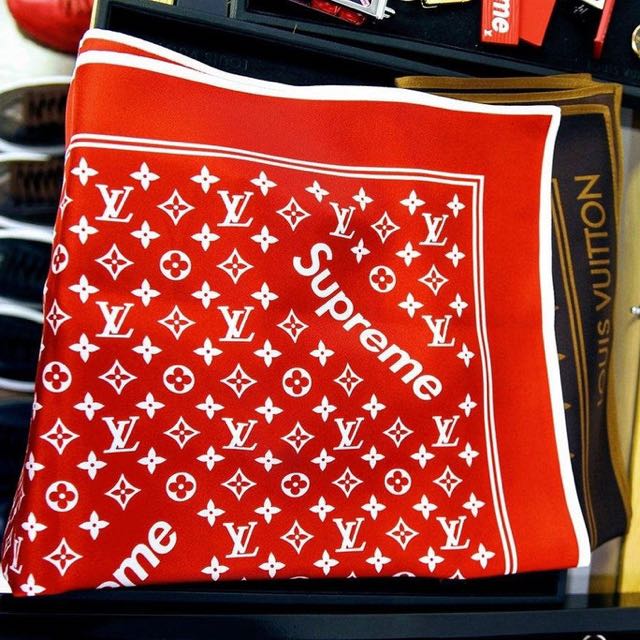 Lv X Supreme Red Bandana Scarf, Luxury, Accessories on Carousell