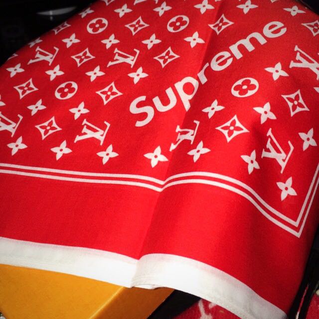 Lv X Supreme Red Bandana Scarf, Luxury, Accessories on Carousell