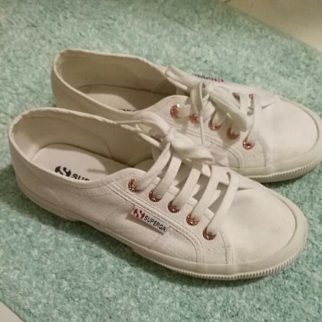Superga ladies White With Rose gold Eyelets Women s Fashion Footwear Sneakers on Carousell