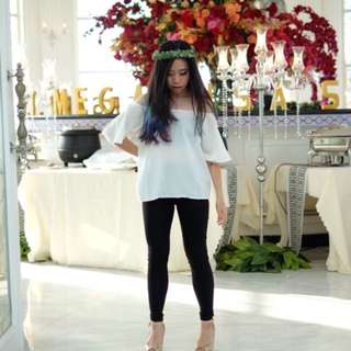 white sabrina top