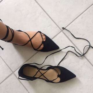 F21 Black Lace-Up Flats