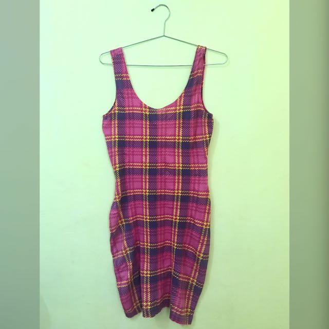 pink plaid bodycon dress