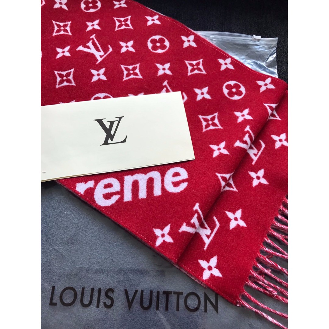 Louis Vuitton Red Louis Vuitton x Supreme Monogram Wool Scarf