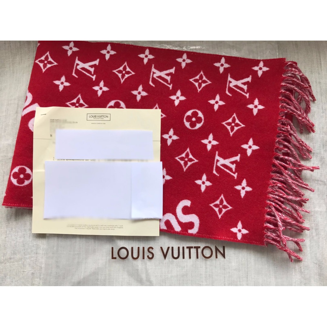 Louis Vuitton x Supreme 2017 Monogram Wool Cashmere Scarf - Red