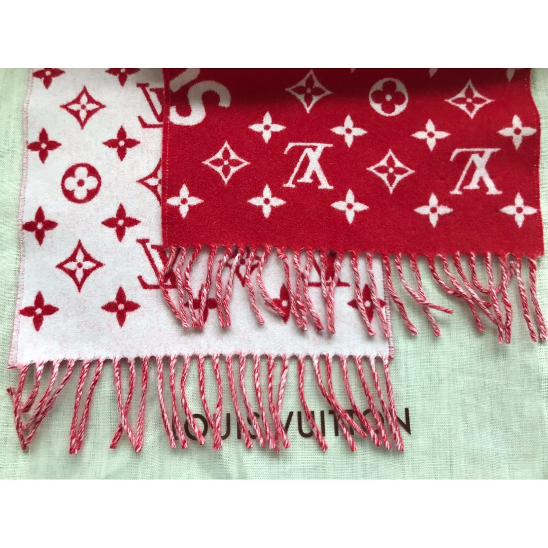 Louis Vuitton x Supreme Wool Printed Scarf - Red Scarves and