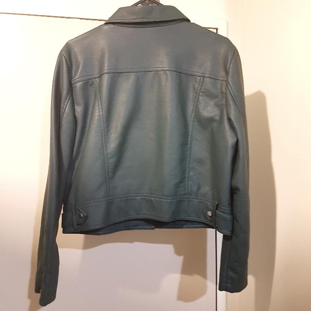 Teal Crop PU Biker Jacket Dotti Women s Fashion Clothes on Carousell